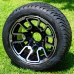 12" LIZARD Machined Golf Cart Wheels and 215/40-12 DOT Low Profile Golf Cart Tires Combo - Set of 4
