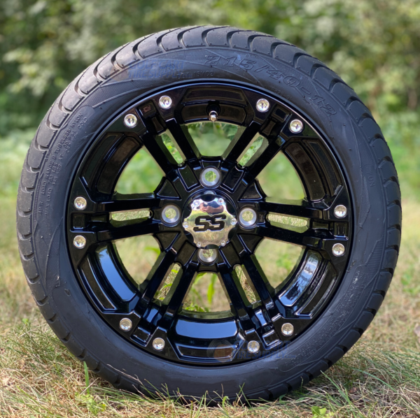 12" TERMINATOR Gloss Black Aluminum Wheels and 215/40-12 Low Profile DOT Tires Combo - Set of 4 - Image 3