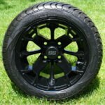 12" BLACKJACK Gloss Black Aluminum Wheels and 215/40-12 Low Profile DOT Tires Combo - Set of 4