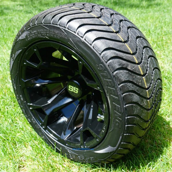 12" BLACKJACK Gloss Black Aluminum Wheels and 215/40-12 Low Profile DOT Tires Combo - Set of 4 - Image 2