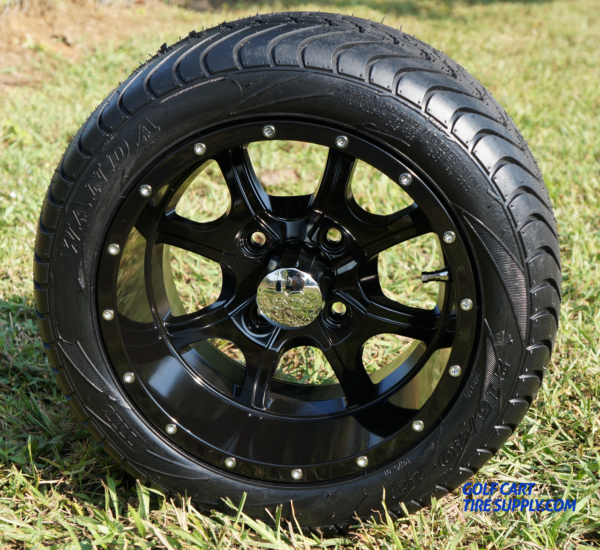12" STALKER Black Aluminum Wheels and 215/40-12 Low Profile DOT Tires Combo - Set of 4 - Image 3