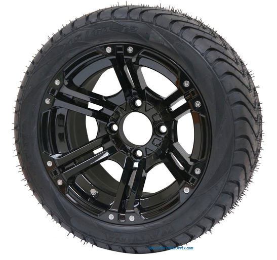 12" TERMINATOR Gloss Black Aluminum Wheels and 215/40-12 Low Profile DOT Tires Combo - Set of 4 - Image 6