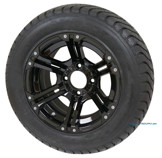 12" TERMINATOR Gloss Black Wheels and 215/50-12 ComfortRide DOT Tires - Set of 4 - Image 1